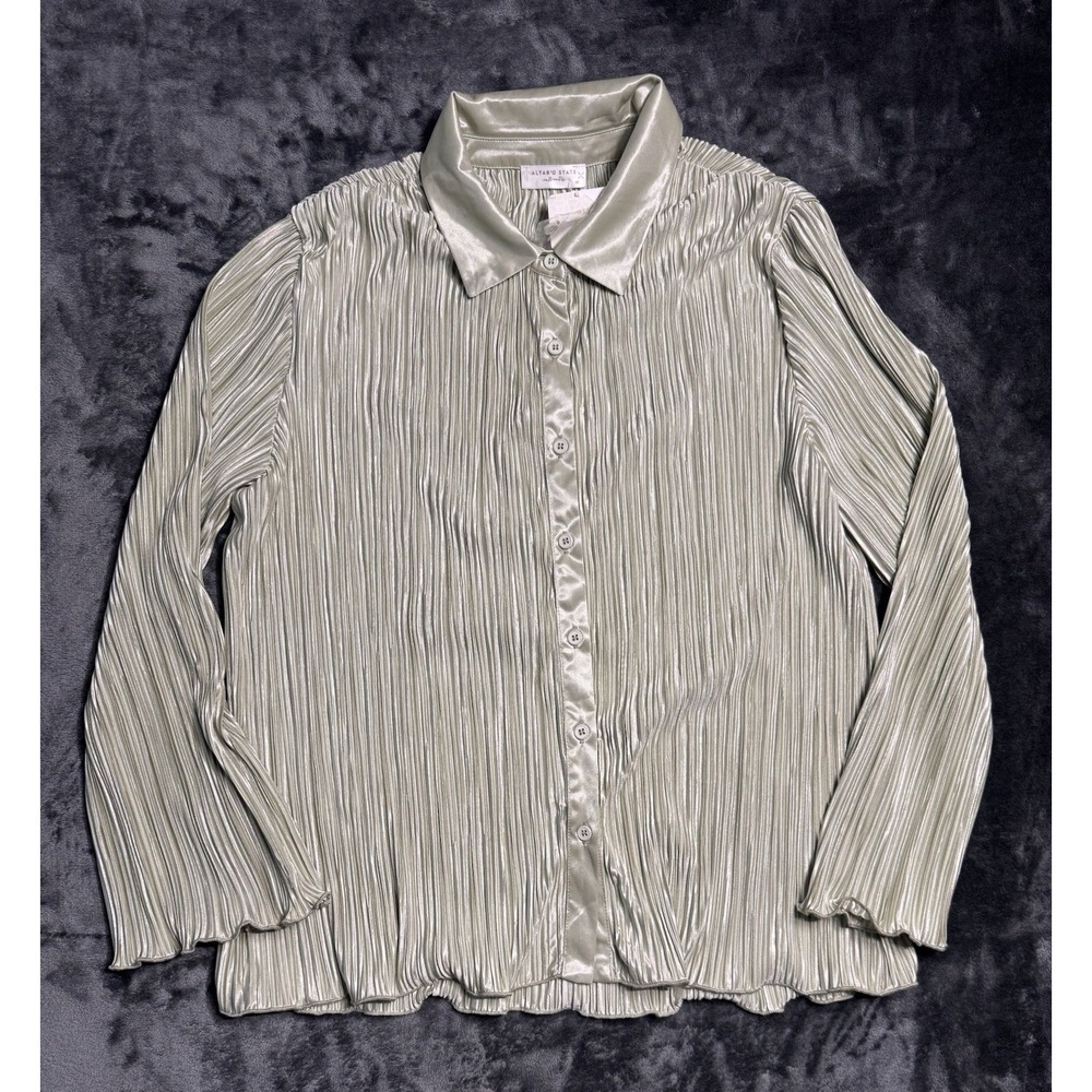 NWT Altar'd State Intimately Womens M Light Olive Green Pleated Button Shirt